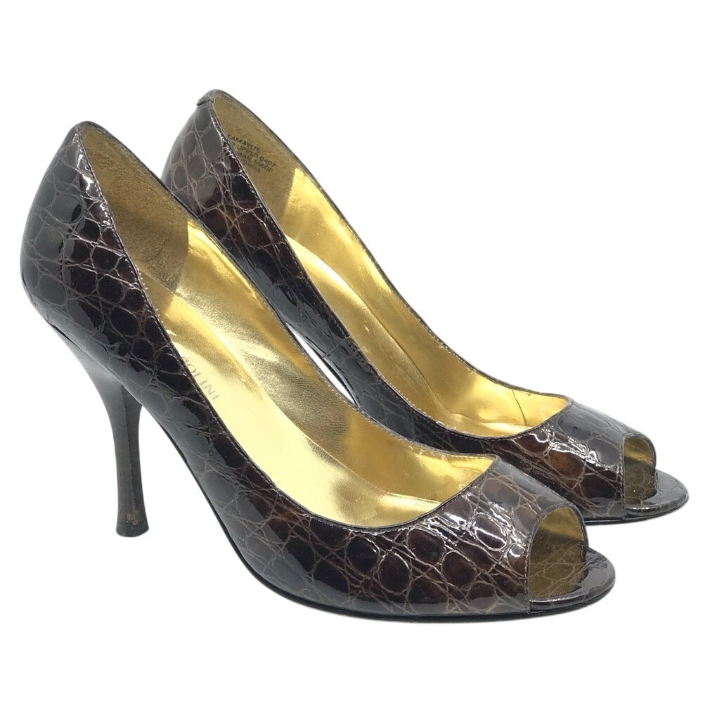 ENZO ANGIOLINI BROWN PATENT CROC PEEPTOE PUMP